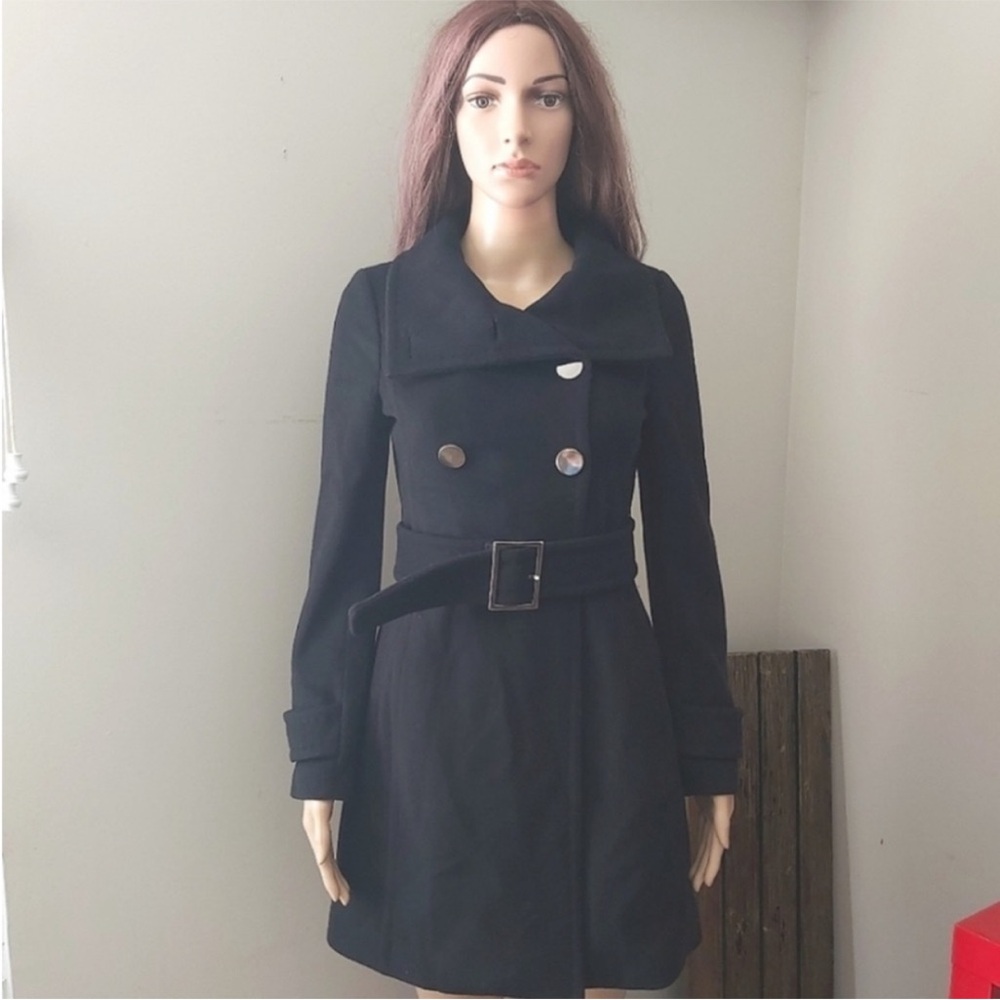 BABATON coat XXS black Talula Babaton  cashmere wool belted long peacoat